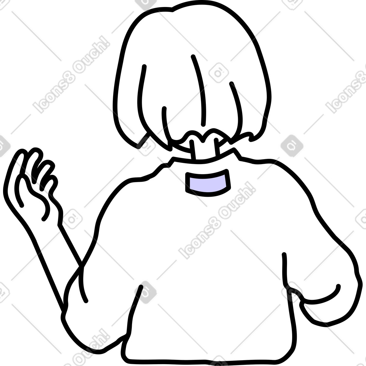 Young woman sitting back view illustration in Notes style download in PNG, SVG