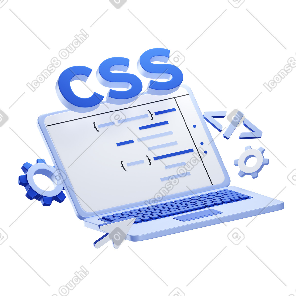 Lettering css and laptop with program code text animated illustration in GIF, Lottie (JSON), AE