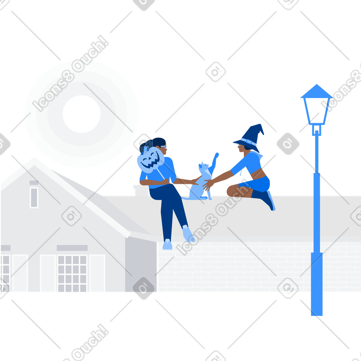 Hexen auf dem dach-Illustration im Urban-Stil als Download in PNG, SVG