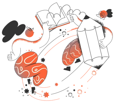 A person reading a book with a lantern - Crayon style illustration