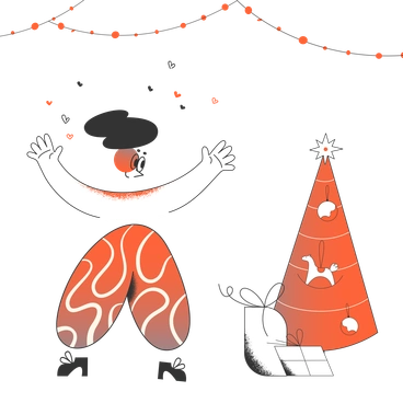 A person celebrating with a Christmas tree - Crayon style illustration