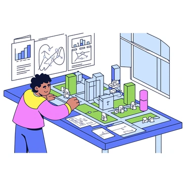 An urban engineer using levers to plan a city model in an office