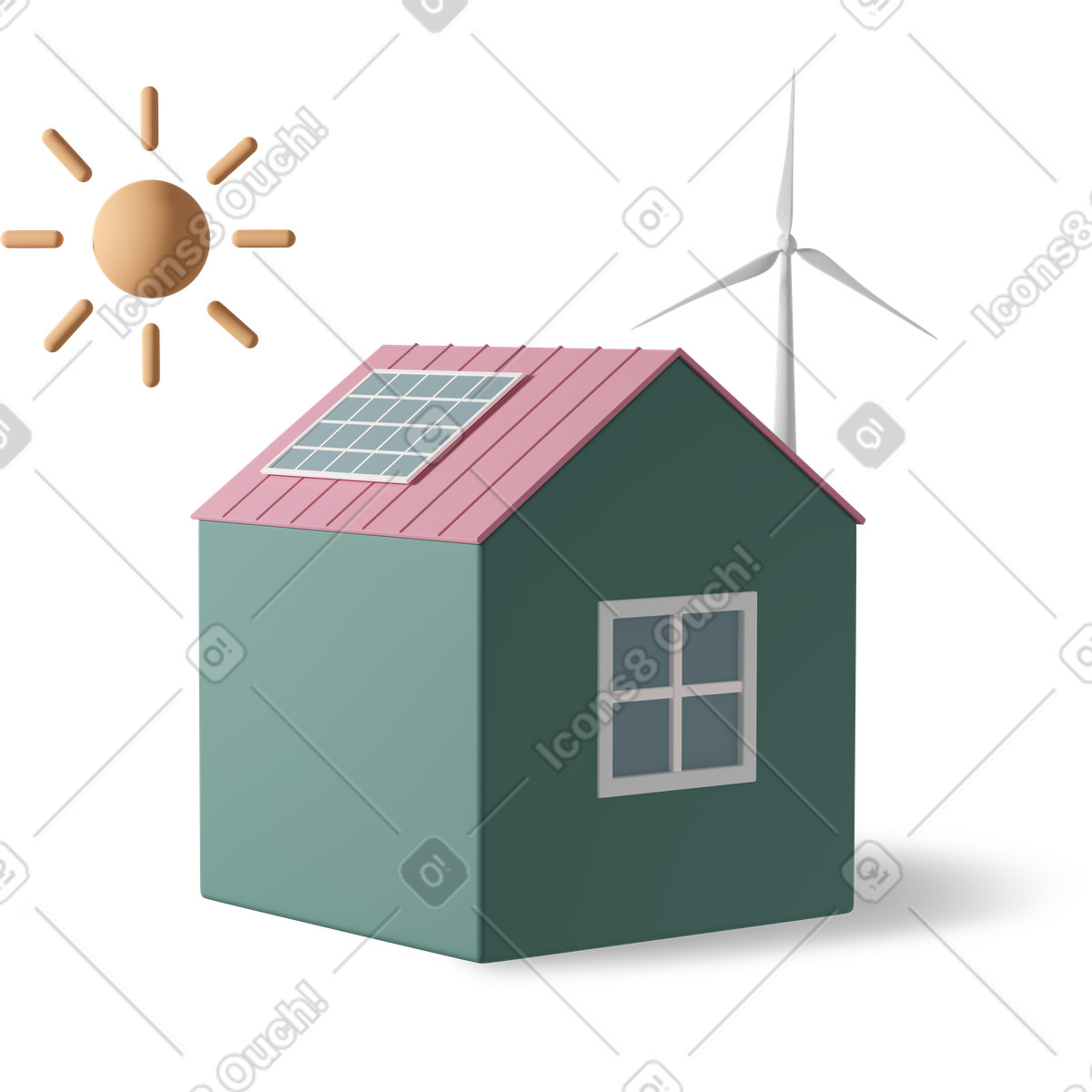 Solar panel sun house illustration in PNG, SVG