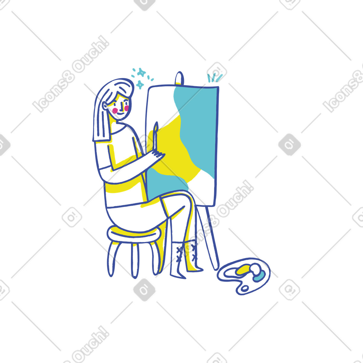 Lime スタイルの キャンバスに絵を仕上げる女性アーティスト のイラストをPNG、SVG形式でダウンロード