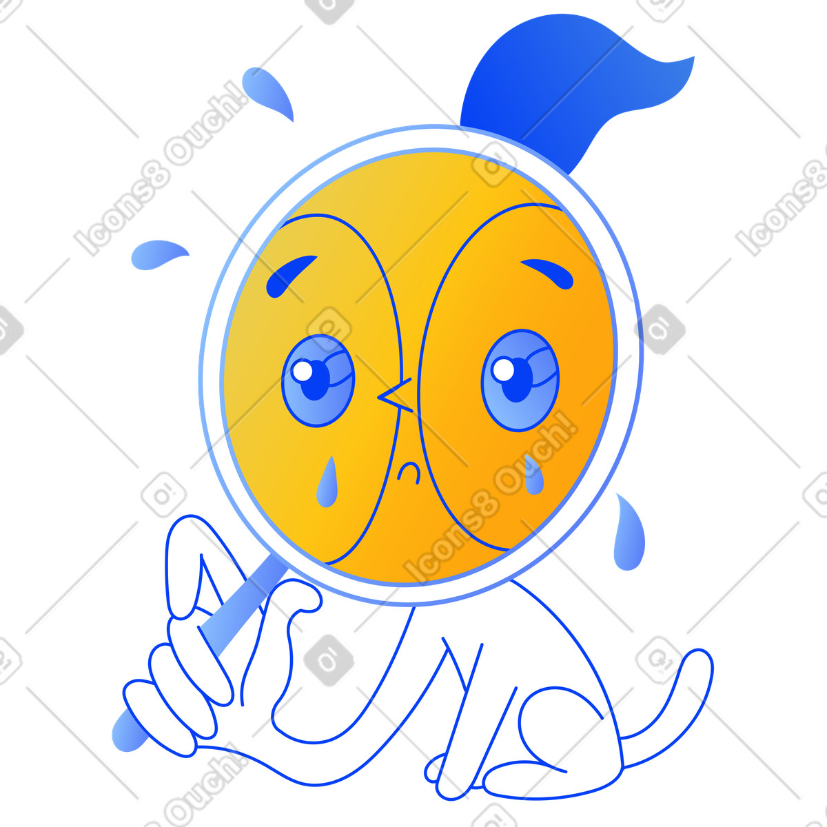 下载 Buddy 风格的 Sad character with magnifying glass, Error or search issue 动画插图，支持 GIF、Lottie （JSON）、AE 格式