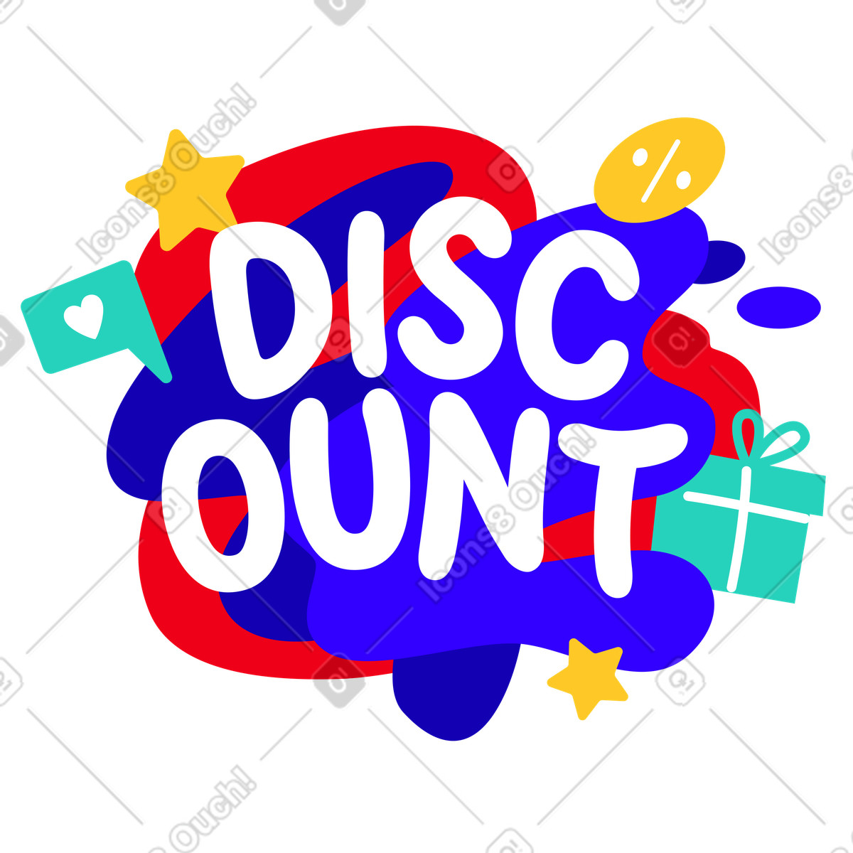 Ilustración Texto de descuento con letras y presente en estilo Rocky a descargar en PNG SVG