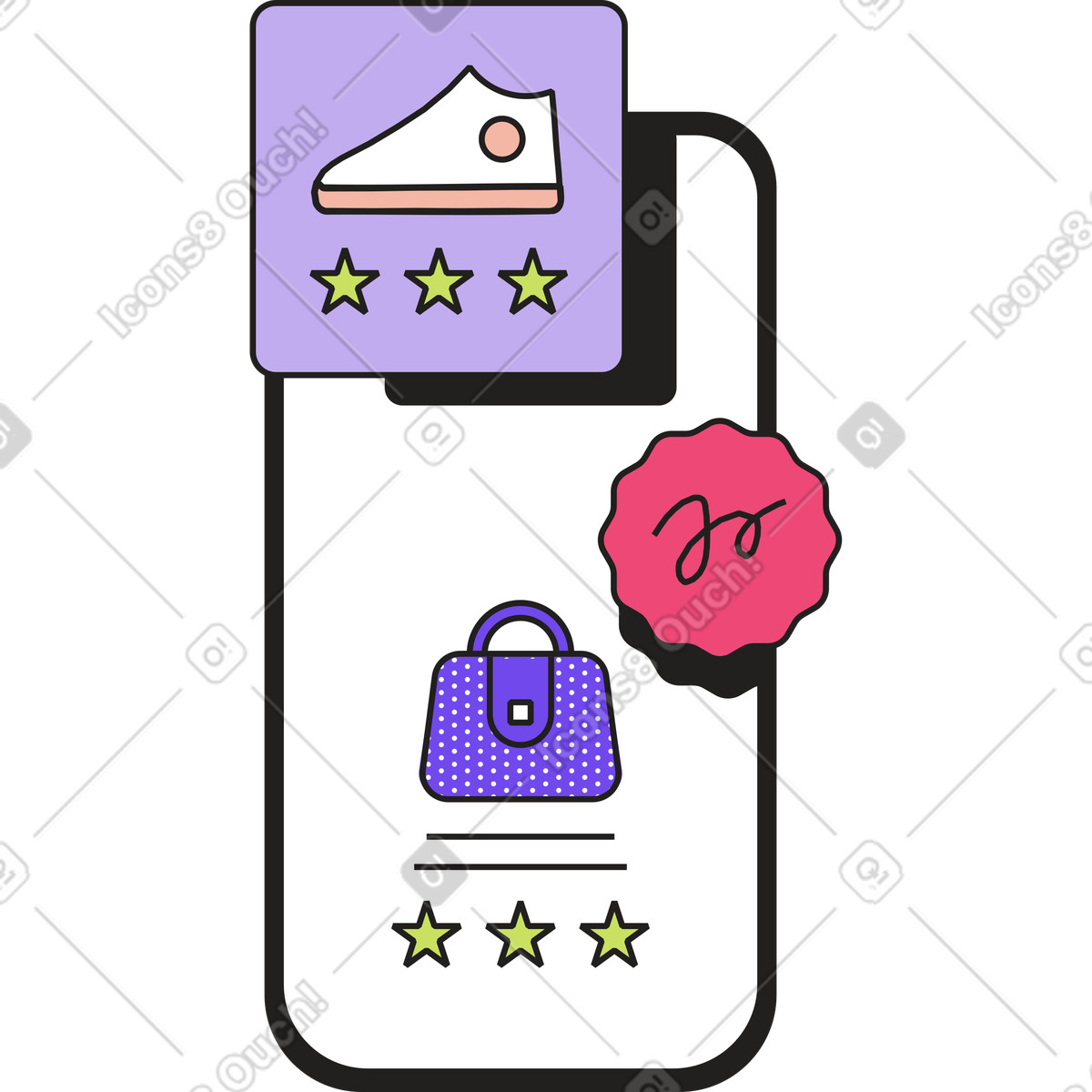Negozio online nel telefono illustrazione animata in stile Dazzle scaricabile in GIF, Lottie (JSON), AE