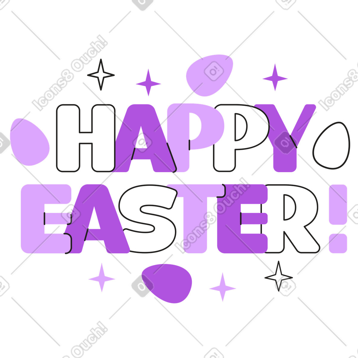 下载 Grapy 风格的 Happy Easter lettering with eggs and stars, Holiday greeting message 插画，支持 PNG、SVG 格式