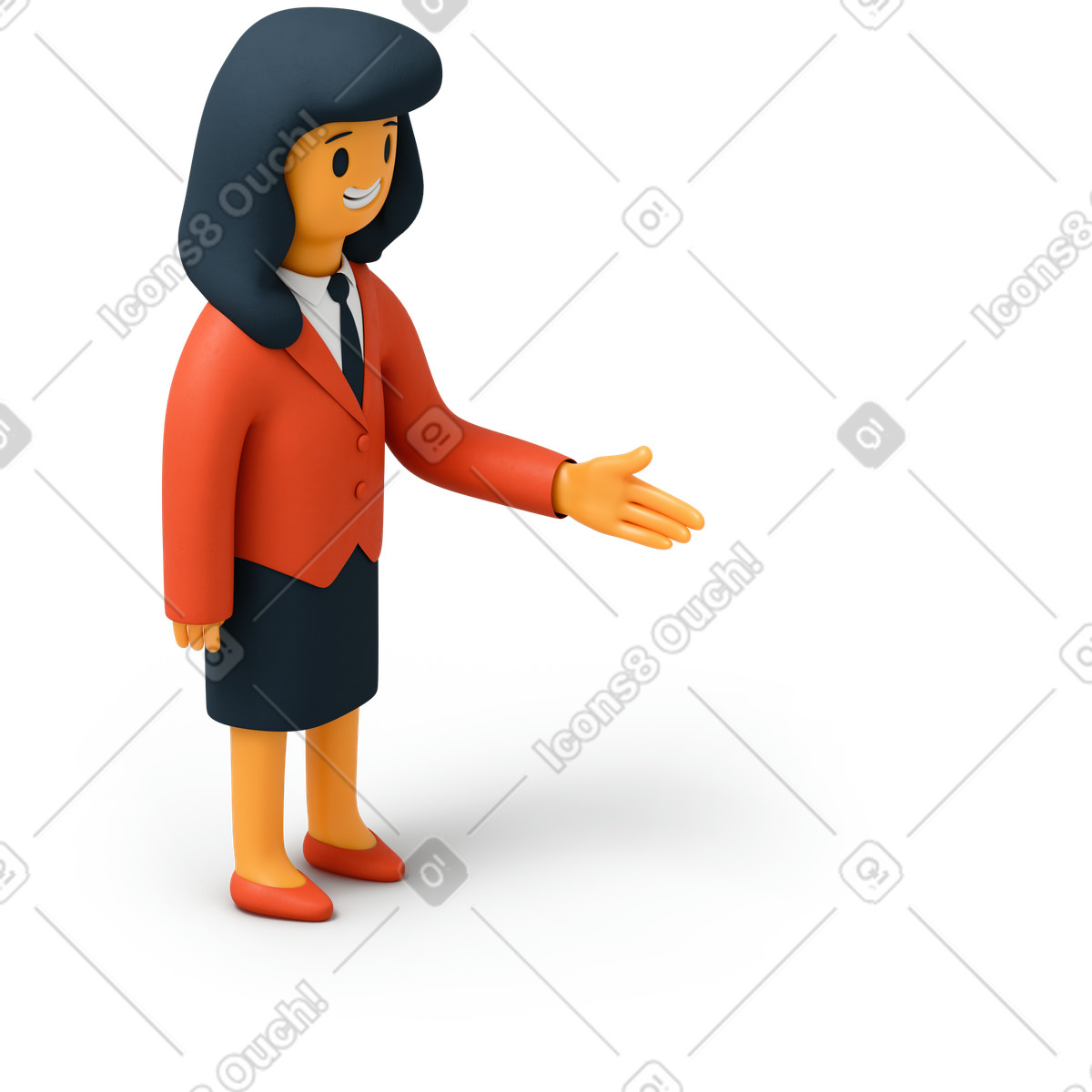 Donna sorridente che porge la mano illustrazione in stile 3D Flame scarica in PNG, SVG