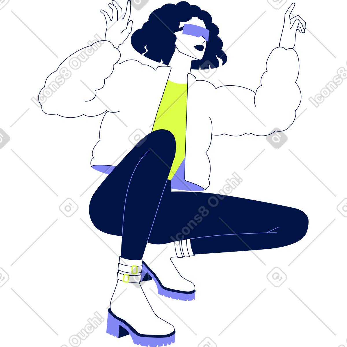 Ilustração de Mulher jovem sentada cócoras em no estilo Glow para baixar em PNG, SVG