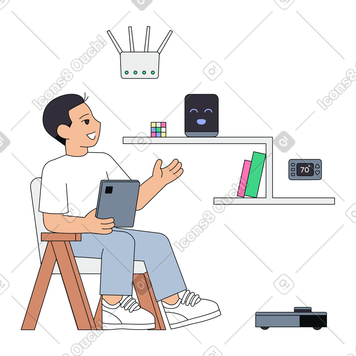 Smart-home-steuerung mit ki-assistent und mobilgerät-Illustration im Teko-Stil als Download in PNG, SVG