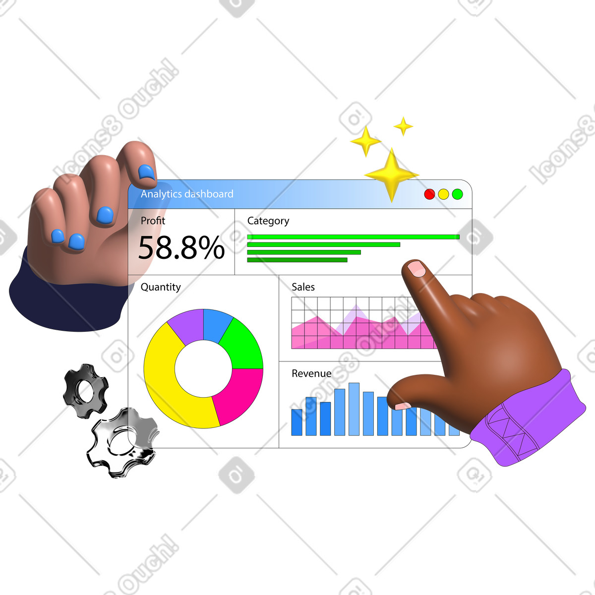 Analytics dashboard and data visualization illustration in PNG, SVG