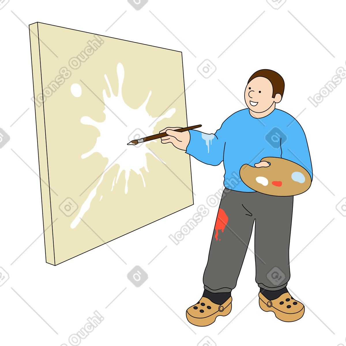 Junger mann malt ein bild auf leinwand-Illustration im Kindy-Stil als Download in PNG, SVG