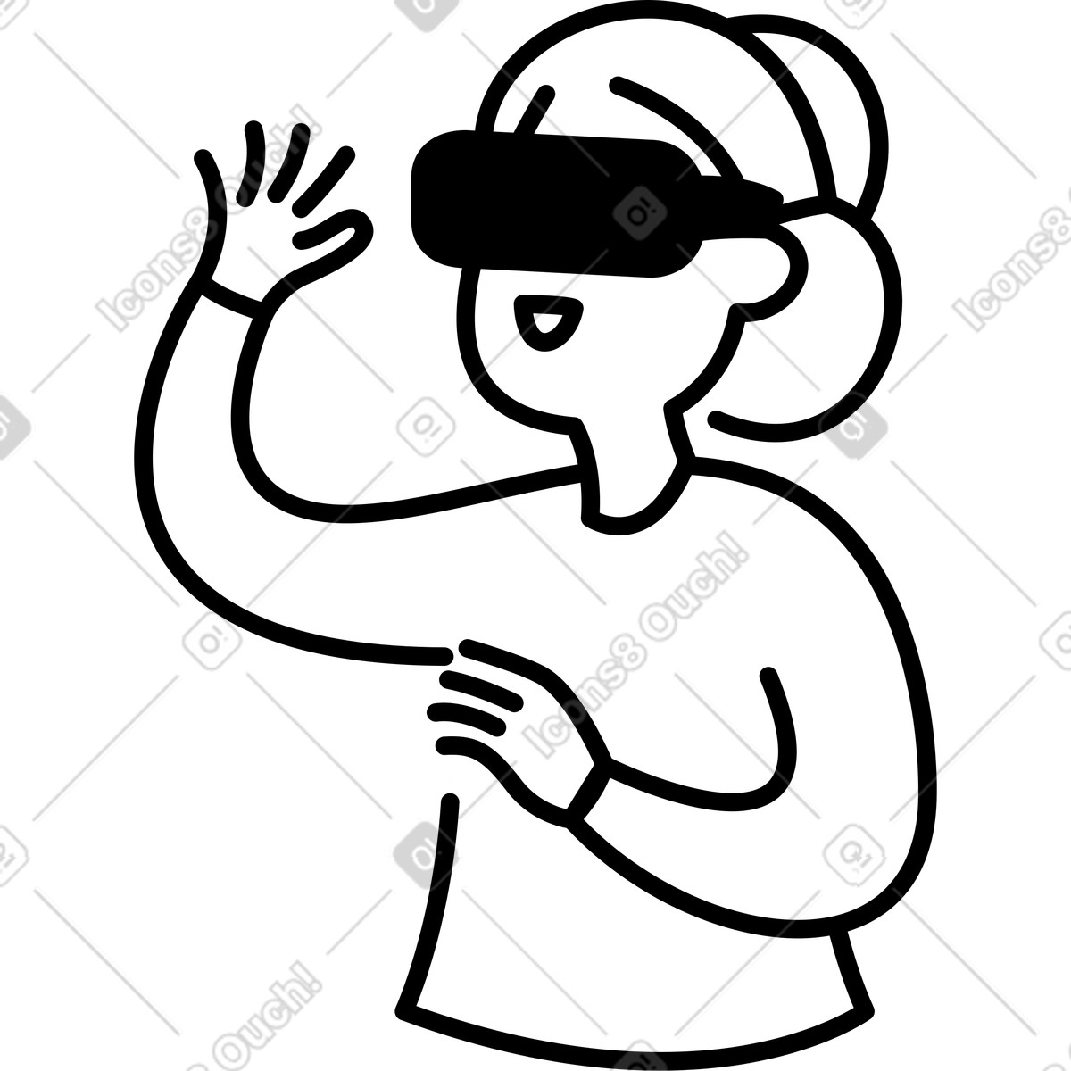 Ilustração de Headset virtual reality glasses worn by smiling woman holding hand em no estilo Notion Line Art para baixar em PNG, SVG