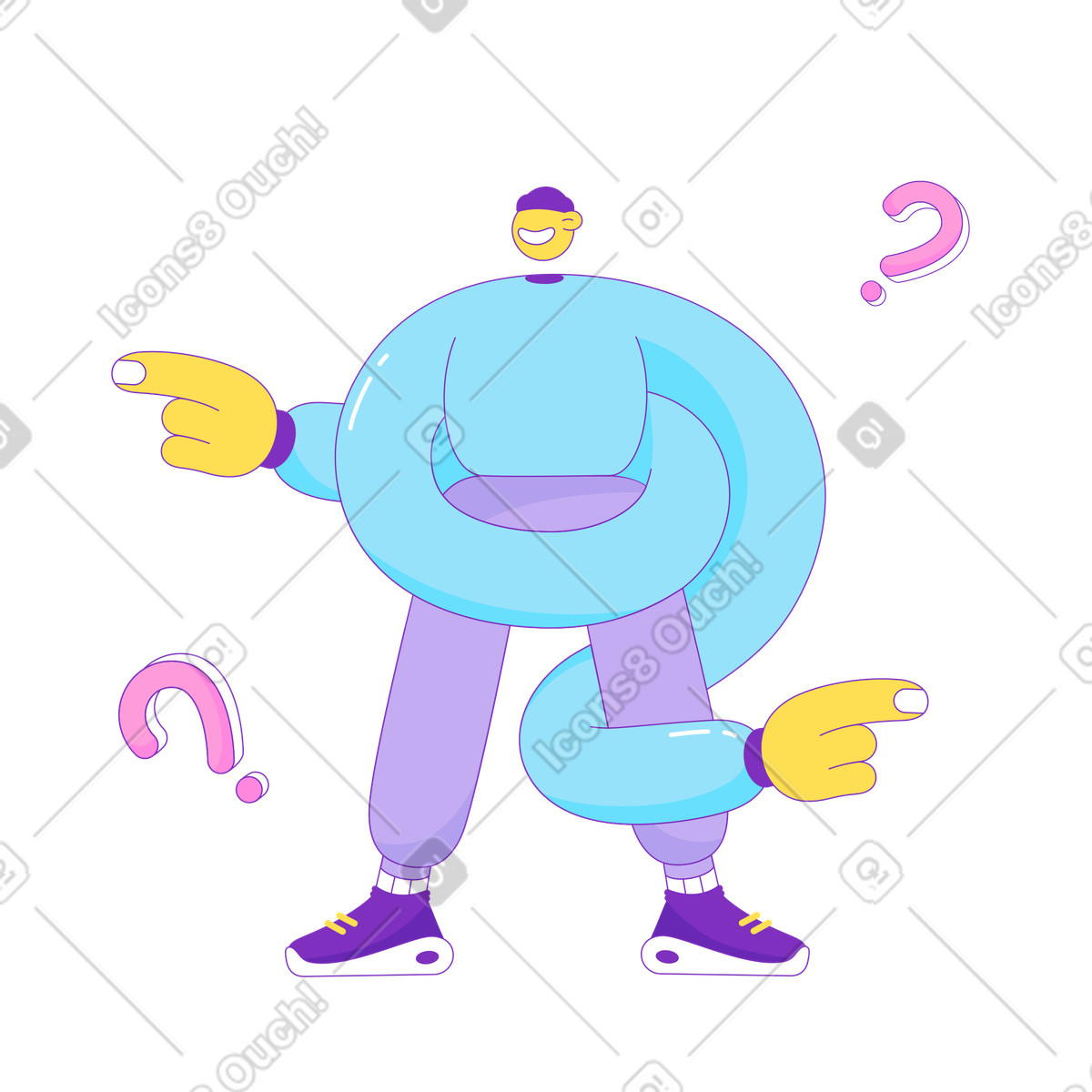 Illustration Guy avec les questions dans le style Elastic à télécharger aux formats PNG, SVG