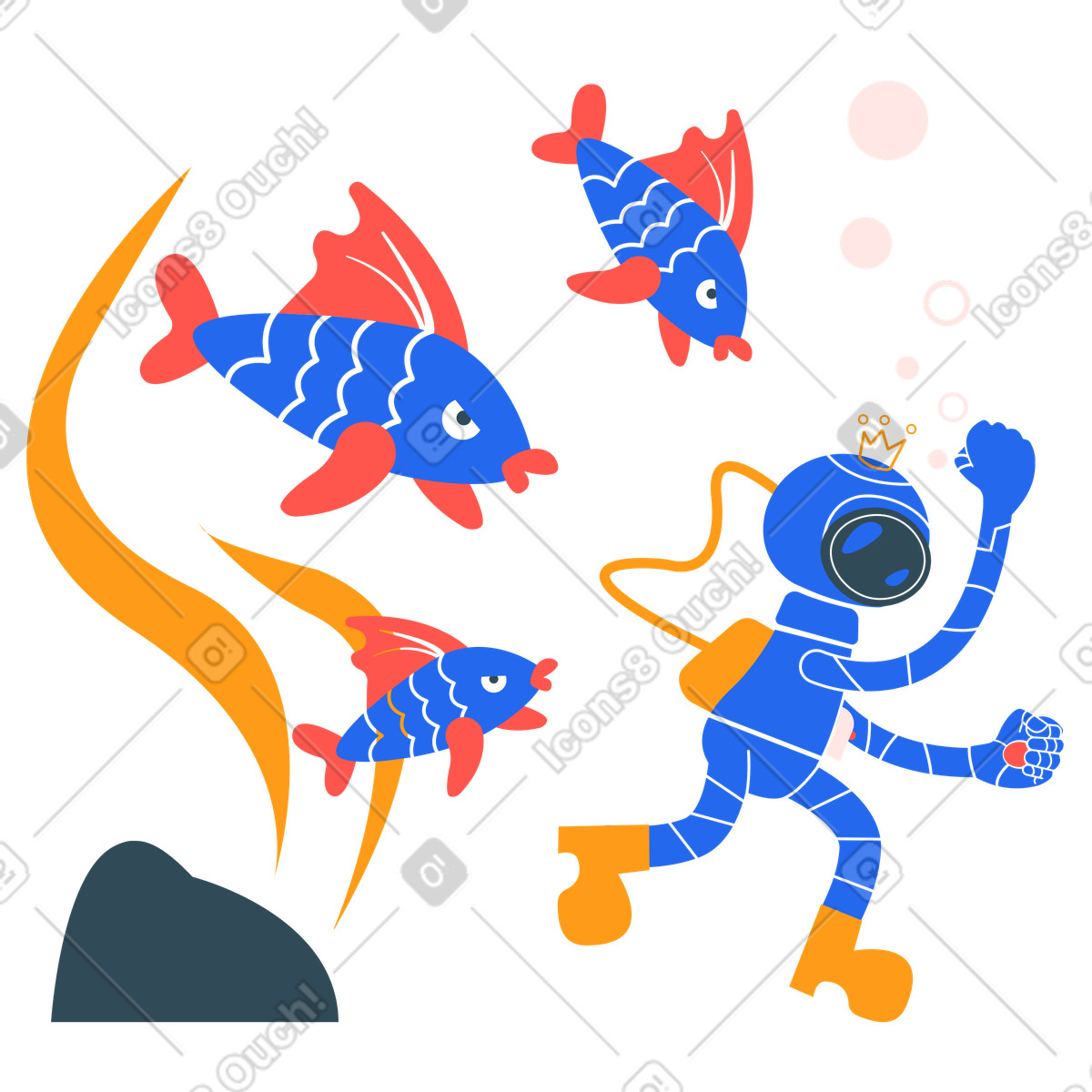 Un sub si allontana da pesce pericoloso illustrazione in stile Kingdom scarica in PNG, SVG