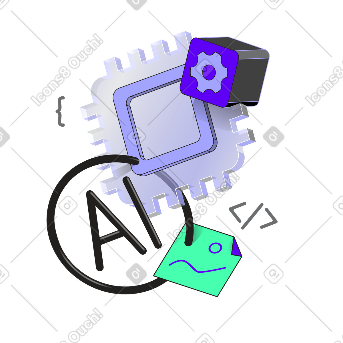 下载 Incut 风格的 人工智能芯片组和计算机硬件 插画，支持 PNG、SVG 格式