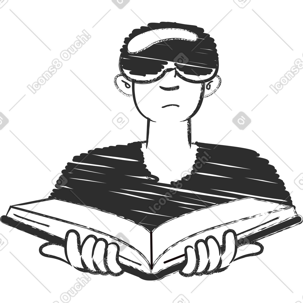 Ragazzo con occhiali vr e libro illustrazione in stile Graphite scarica in PNG, SVG