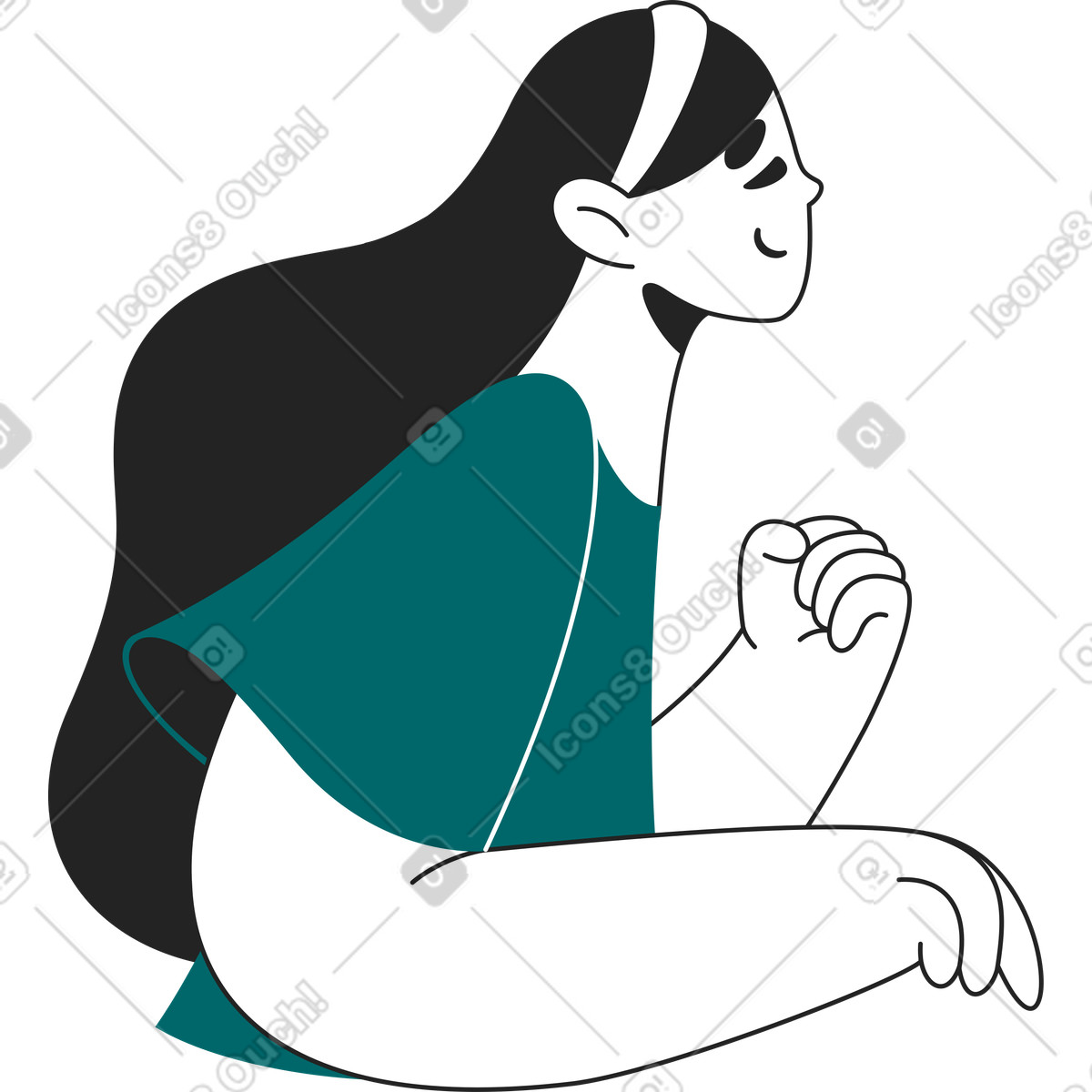 Ragazza che stringe il pugno illustrazione in stile Sammy Line scarica in PNG, SVG