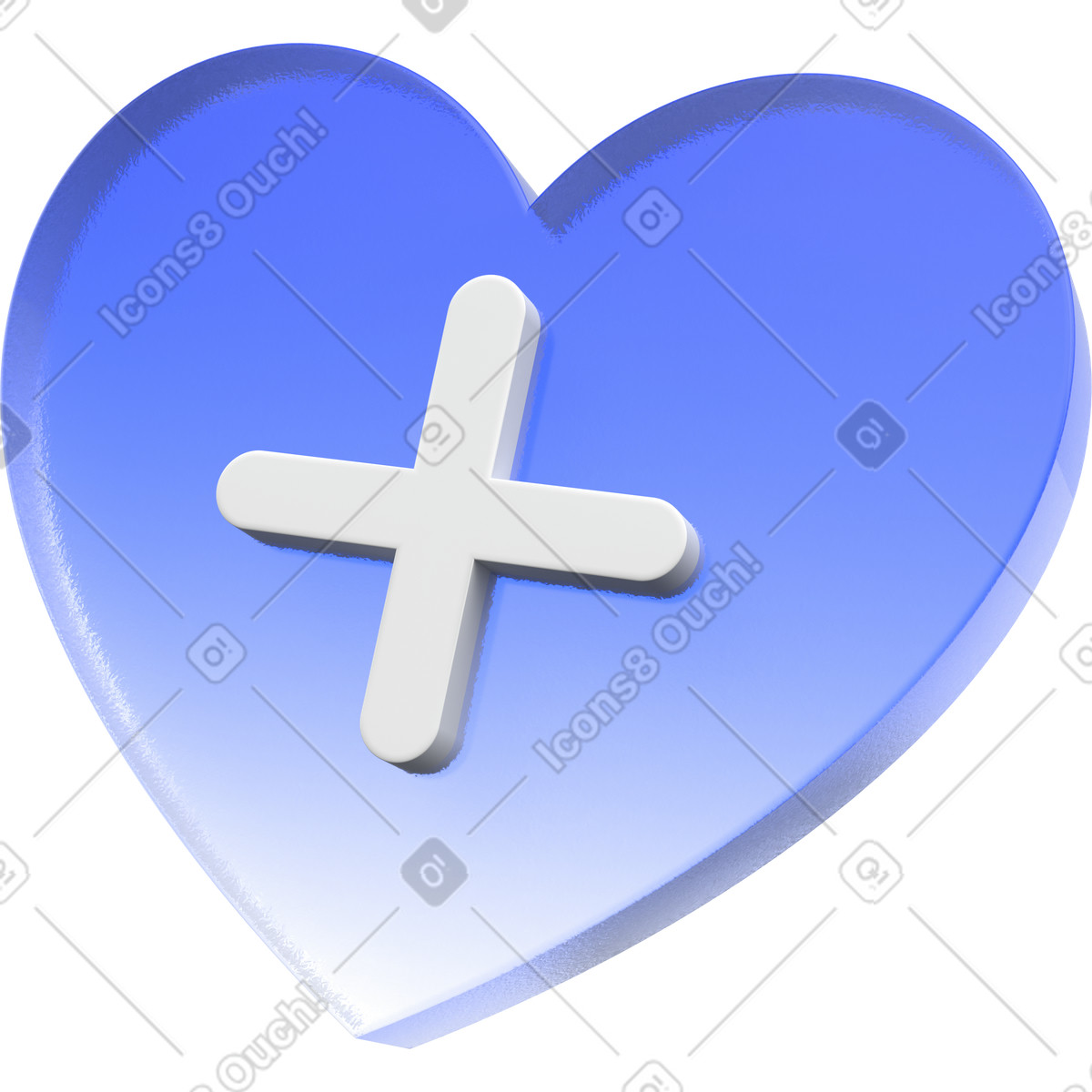 Illustration Symbole de cœur bleu en 3d, translucide avec croix médicale, bien-être et protection dans le style 3D Enterprise à télécharger aux formats PNG, SVG