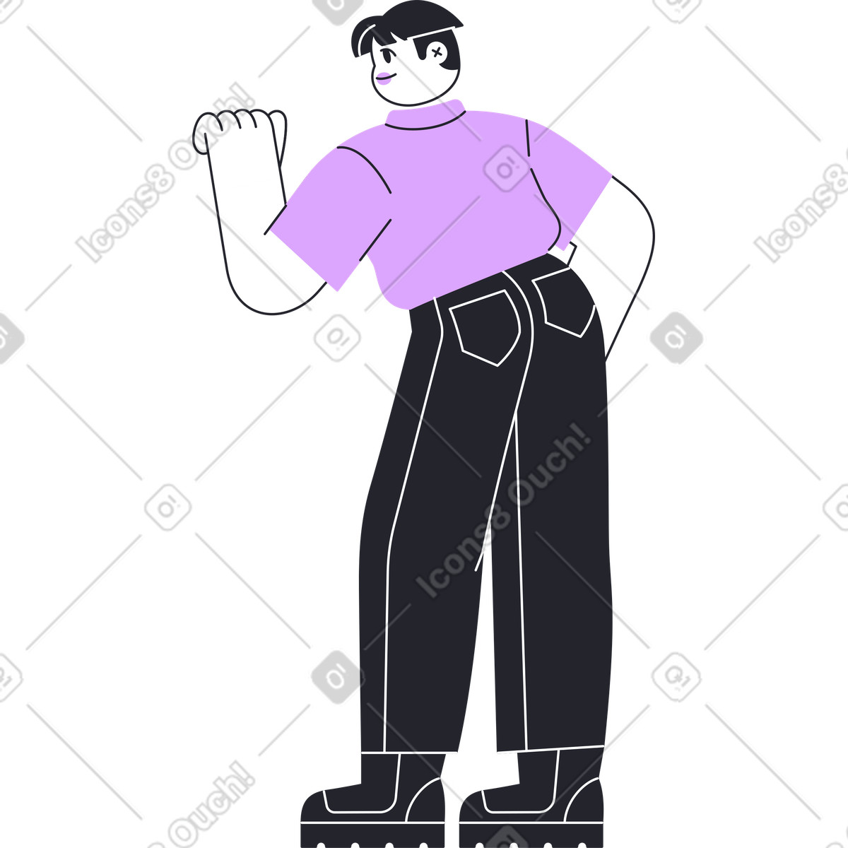 Standing man in blue shirt and black trousers illustration Grapy style download PNG, SVG