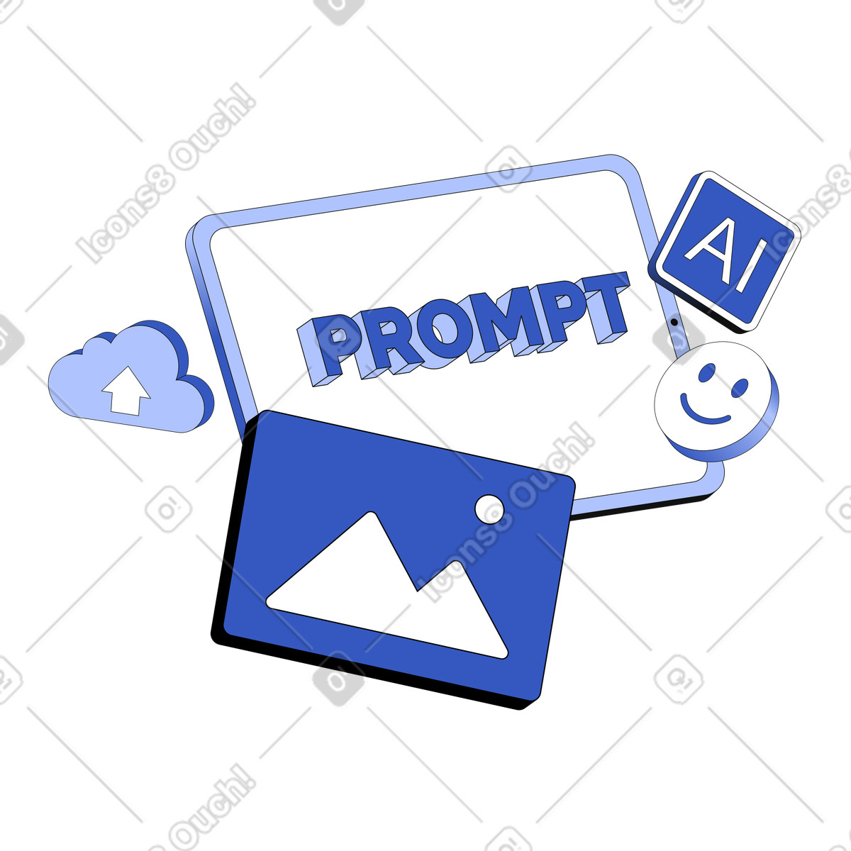 AI prompt and image placeholder, Online AI image generation tool illustration in PNG, SVG