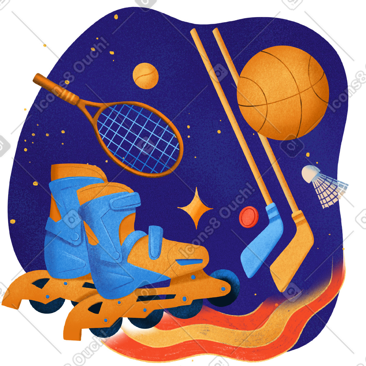 Children's sports games and equipment illustration in Gleam style download in PNG, SVG
