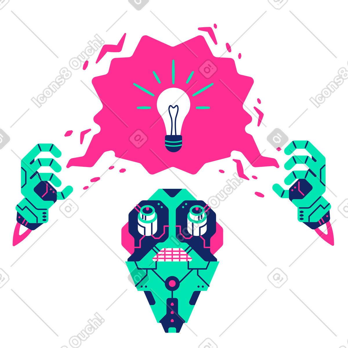 Robot che genera nuove idee creative illustrazione in stile Cyborg scarica in PNG, SVG