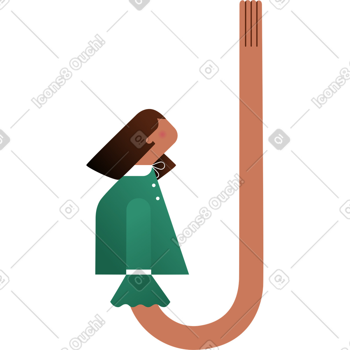 La ragazza alza lo sguardo e tende mano illustrazione in stile Wavy scarica in PNG, SVG