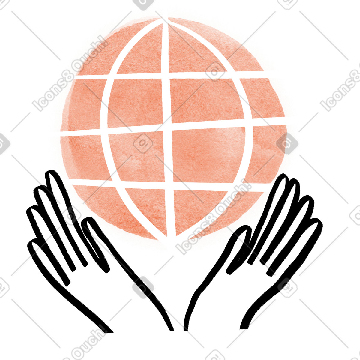 Globe symbol as global connection and worldwide communication-Illustration im Hand-drawn animation-Stil als Download in PNG, SVG