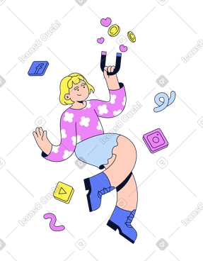 Jeune femme obtenant des likes et des pièces sur les réseaux sociaux PNG, SVG