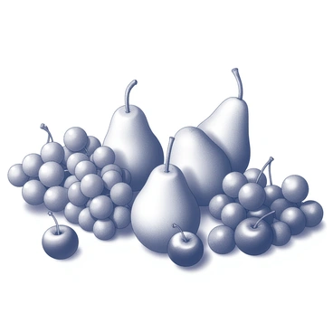 A classic still life composition of assorted fruits including grapes, pears, and cherries in a vector format.