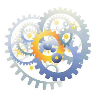 A close-up view of intricate clockwork gears is displayed, showcasing their interlocking precision. The gears vary in size and have polished metallic surfaces that reflect light. Each gear has detailed engravings and teeth that mesh seamlessly with one another. The background is softly blurred to emphasize the delicate movements of the gears as they turn together in harmony. Shadows and highlights create depth, accentuating the complexity of the mechanism.