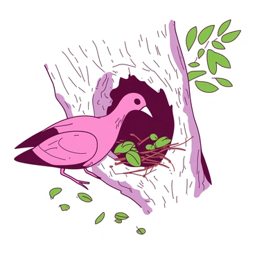 A hoopoe carefully building its nest in a tree cavity, with twigs and leaves.