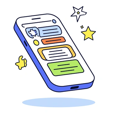A smartphone with a sleek black design is upright on a flat surface. The screen showcases a colorful interactive poll interface with bright shades of blue, green, and orange. Various polls are displayed with options that are clearly visible, inviting viewers to participate. Small animated icons, such as thumbs up and sparkling stars, surround the poll, indicating excitement and engagement. The background is simple, to keep the focus on the smartphone and its interactive features.