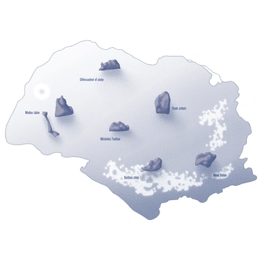 A map depicting various geographical locations marked with distinct symbols indicating where significant dinosaur fossils have been discovered. Each location is labeled with text showing the name of the site. The surrounding areas feature outlines of terrain such as mountains, rivers, and plains that provide context to the fossil sites. The map includes a legend explaining the symbols used for different types of fossils. The overall composition is clear and informative, designed to illustrate the distribution of dinosaur fossils across these locations.