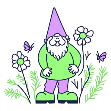 A whimsical wire garden gnome is standing among various wire flowers and plants. The gnome has a tall, pointed hat and a beard made of twisted wire. Surrounding the gnome are wire daisies with distinct petals and wire ferns with delicate fronds. A couple of wire butterflies are perched on the plants nearby. The arrangement creates a playful and imaginative garden scene, highlighting the unique features of each wire element.