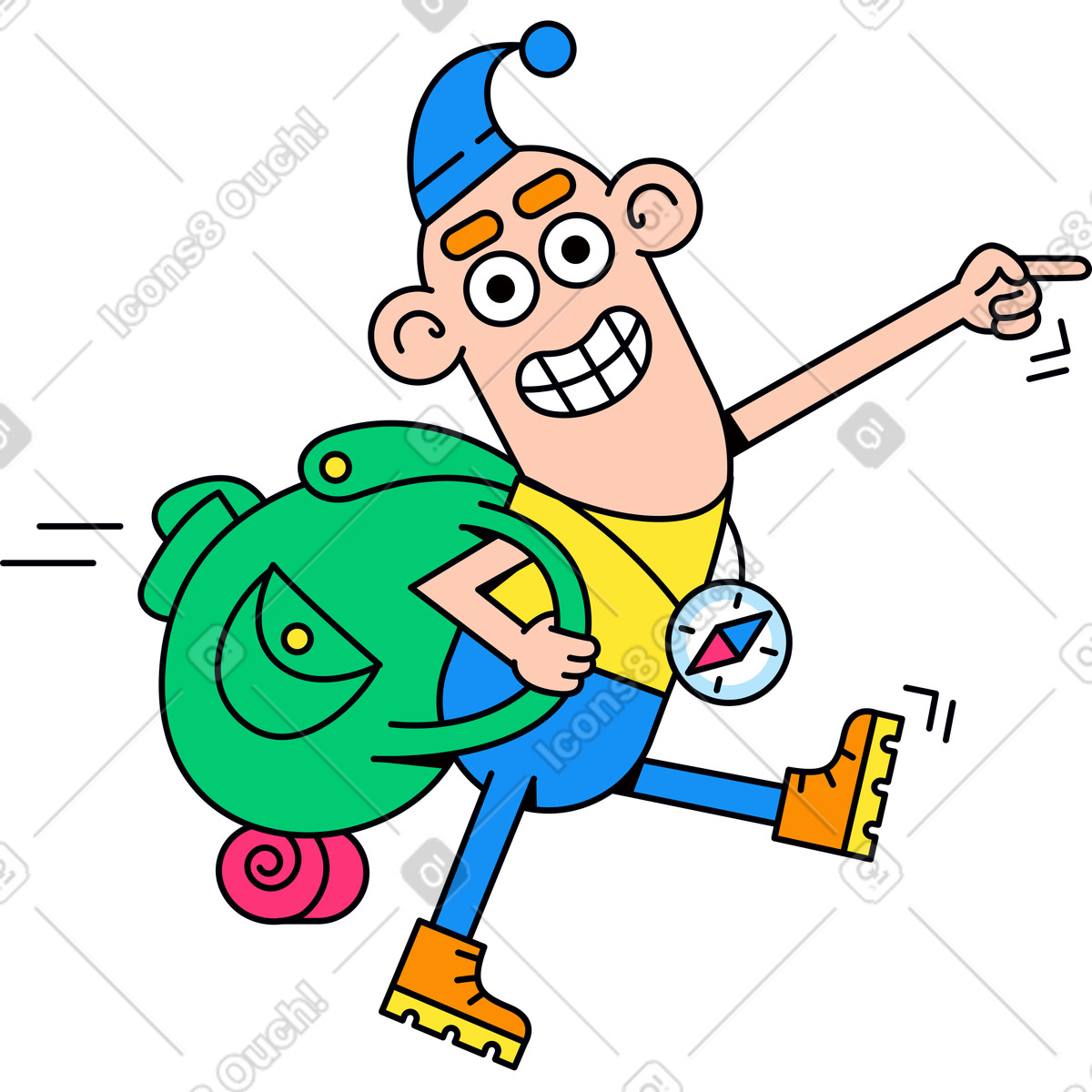 Tourist with a backpack illustration in Droll style download in PNG, SVG