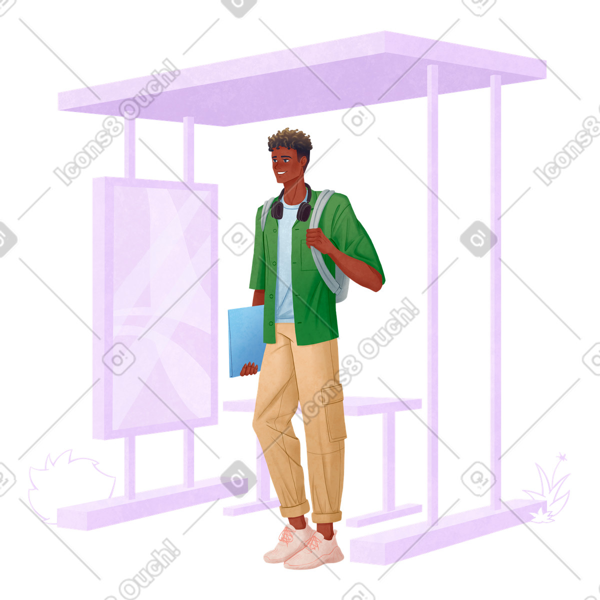 Ilustração de Composition man standing at a bus stop em no estilo Lifestyle para baixar em PNG, SVG