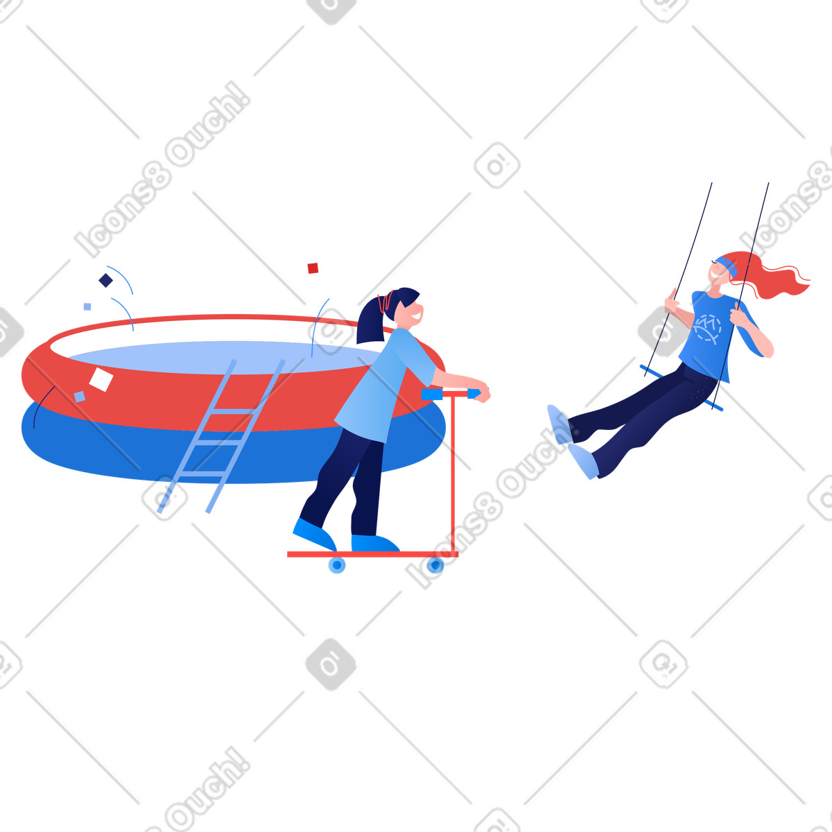 Girls playing and having fun on holidays illustration in Clip style download in PNG, SVG