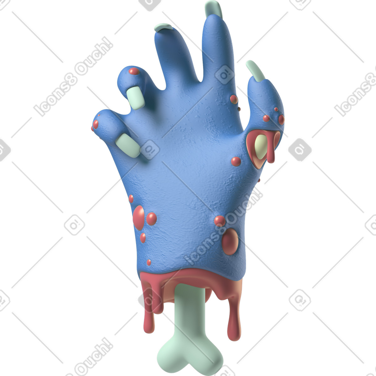 Palme einer blauen zombiehand-Illustration im 3D Hands Fun&Wild-Stil als Download in PNG, SVG