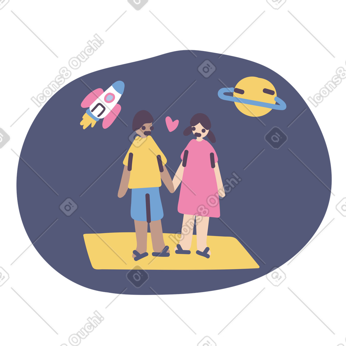 Loving couple in the outer space illustration Pluto style download PNG, SVG