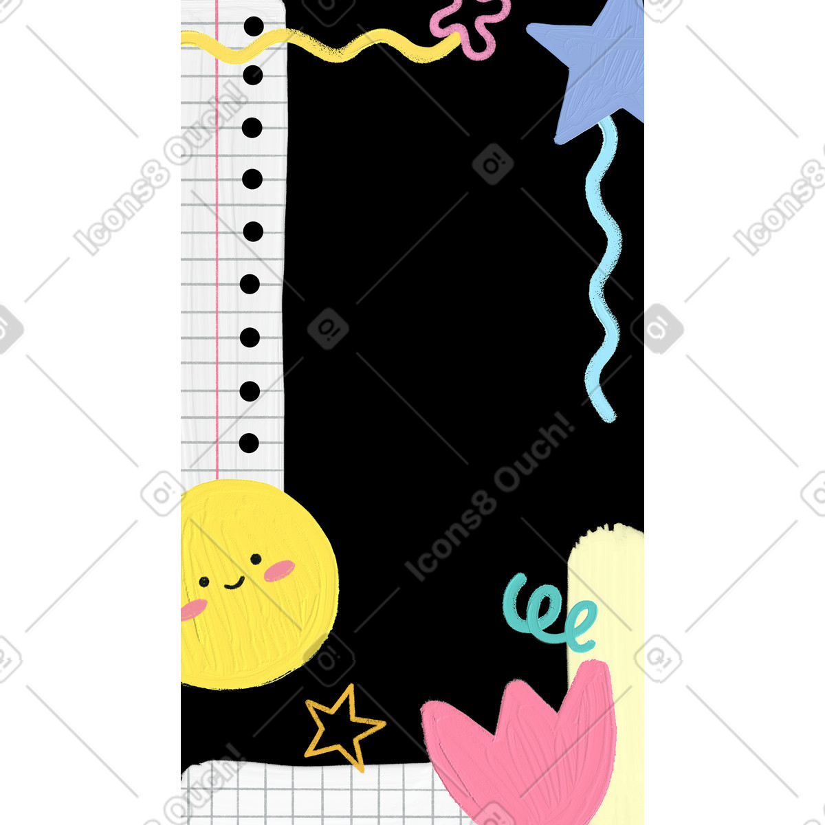 Cute decorative elements on black background illustration in Scrapbooking style download in PNG, SVG