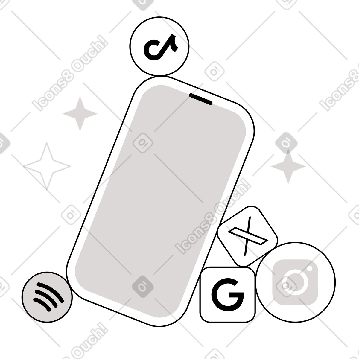 Smartphone con icone di app mobili illustrazione in stile Shade scarica in PNG, SVG