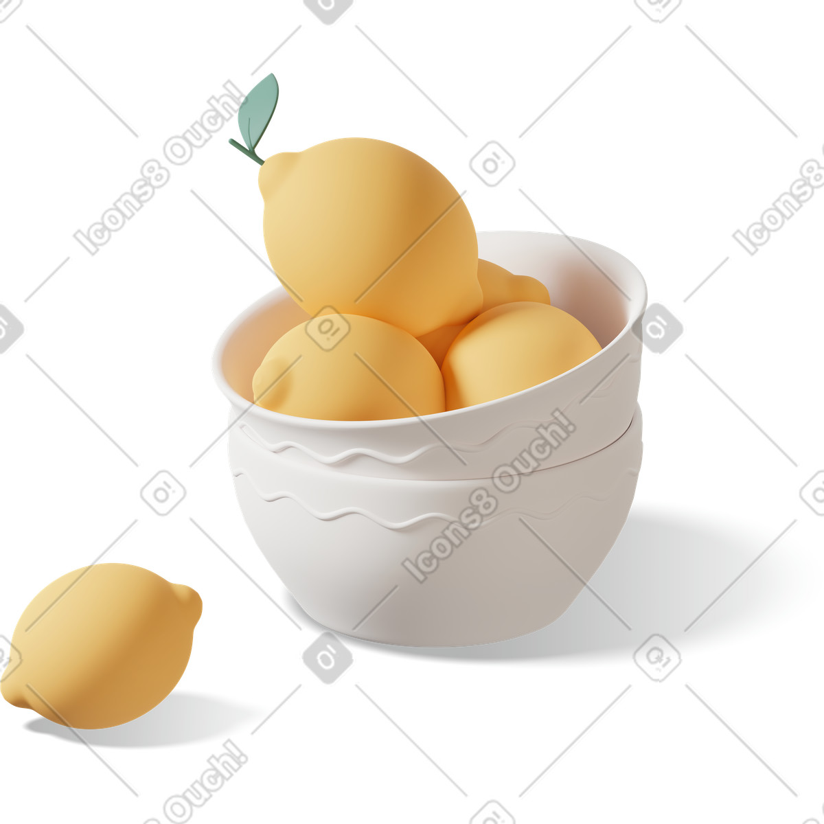 Ilustração de Lemons in bowl em no estilo 3D Casual life para baixar em PNG, SVG