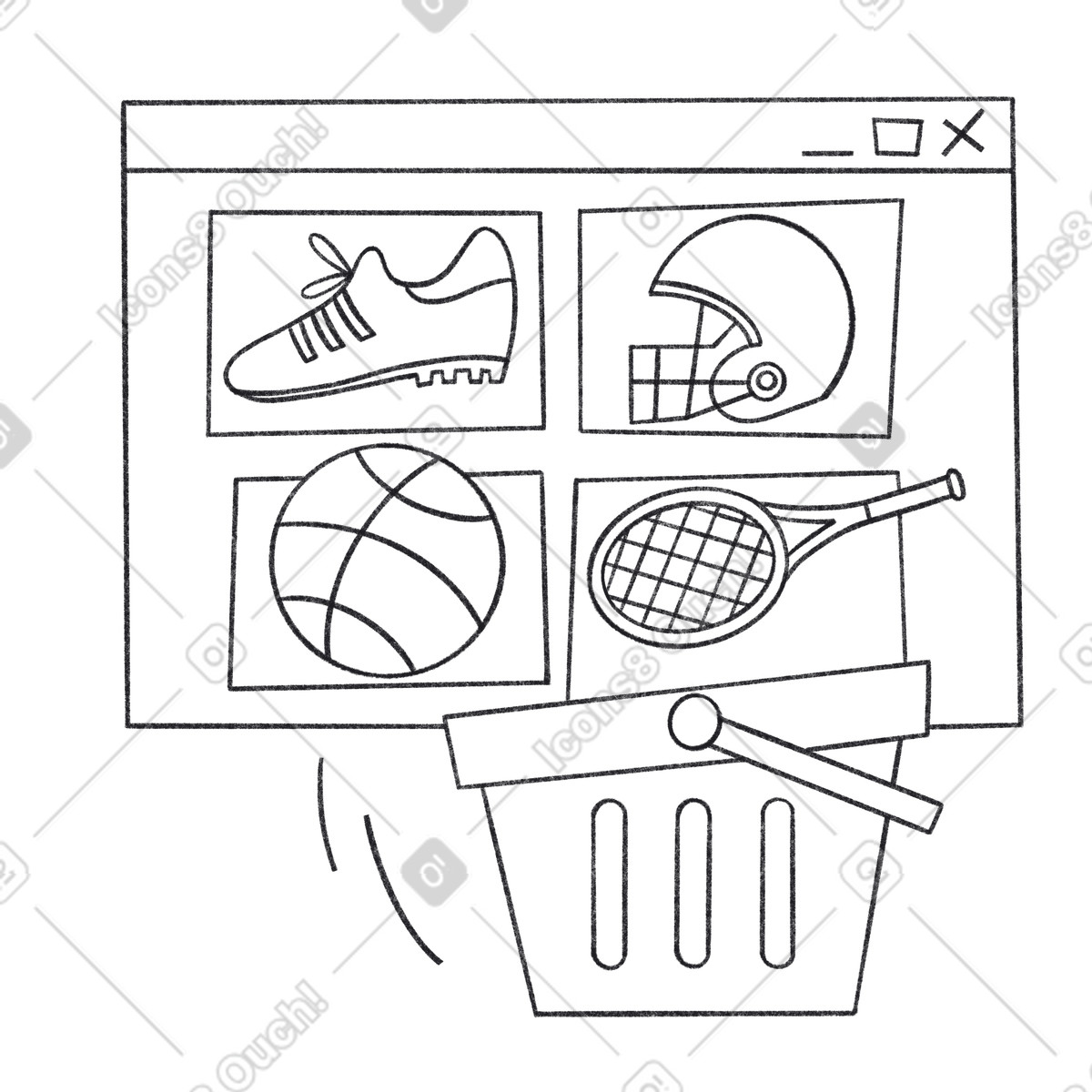 Ilustración Compras de artículos deportivos en línea estilo Bonbon Line a descargar PNG y SVG