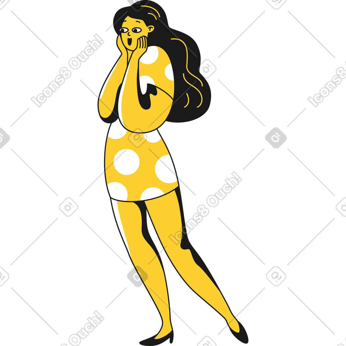 Überraschte frau-Illustration im Taxi-Stil als Download in PNG, SVG