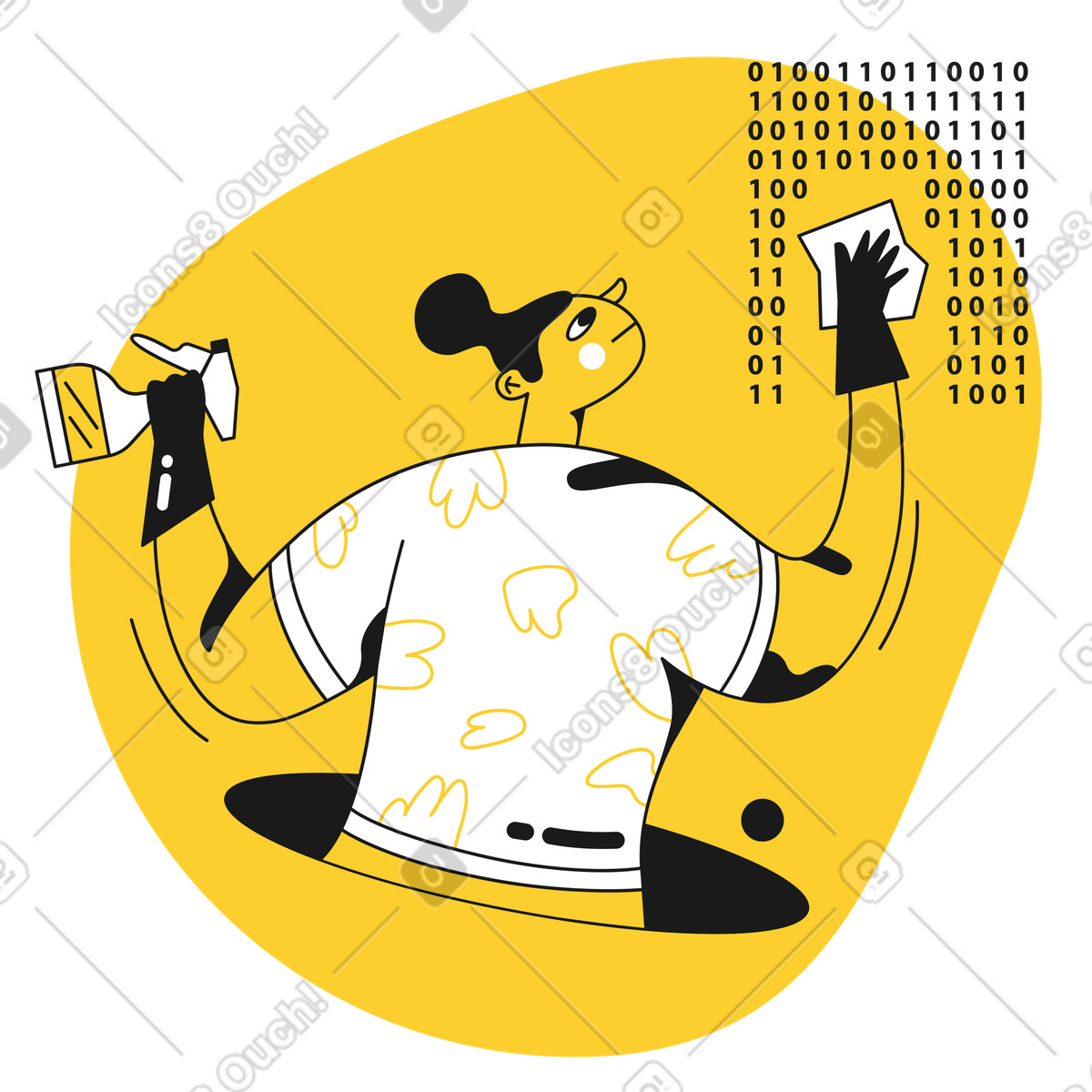 Ilustración Mujer limpiando información en código binario estilo Taxi a descargar PNG y SVG
