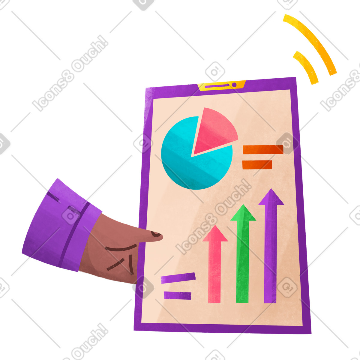 Analyse von grafiken und diagrammen auf einem tablet-Illustration im Bonbon-Stil als Download in PNG, SVG