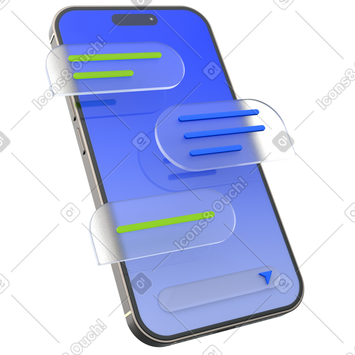 Chat conversation on mobile screen, Messaging app user interface illustration in PNG, SVG